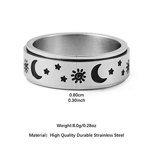 Hzman Moon Star Sun Fine Tuning Rotating Ring Stainless Steel Boho Jewelry For Women Men Sizs 5-12 #TOP1