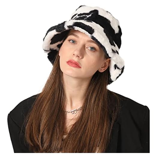 Campsis Fluffy Plush Bucket Hat Cow Fur Wool Winter Bucket Hats Warm Thick Fisherman Hat Skiing Cycling Camping Hiking for Women and Girl White
