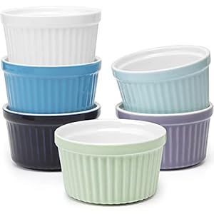 amHomel 8 OZ Ramekins Oven Safe – Porcelain Souffle Dishes Bakeware Set, Baking Cups for Creme Brulee and Souffle, Set of 6, Cold Assorted Color