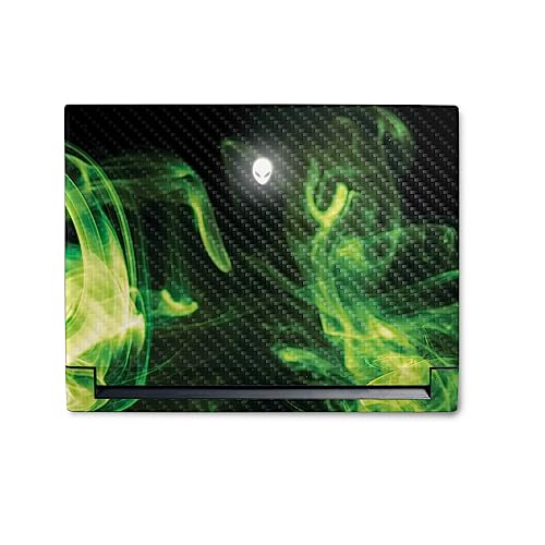 Image of MightySkins Carbon Fiber Skin Compatible with Alienware M18 R1 (2023) Full Wrap Kit - Green Mystic Flames | Protective, Durable Textured Carbon Fiber Finish | Easy to Apply | Made in The USA