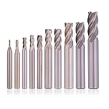 GOUGOUGA Milling Cutter 10Pcs Set HSS CNC Straight 4 Flute End Mill Bits for Wood, Aluminum, Steel, Copper，Iron