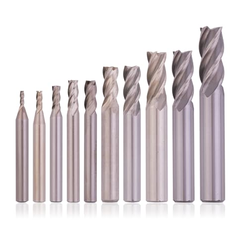 Image of Milling Cutter 10Pcs Set HSS CNC Straight 4 Flute End Mill Bits for Wood, Aluminum, Steel, Copper,Iron
