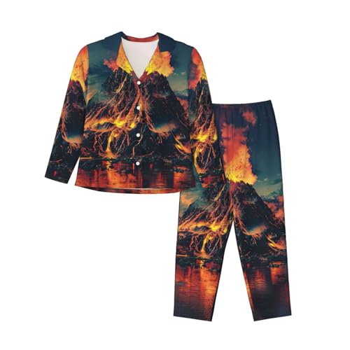 Pyjama imprimé volcano femme vêtement de nuit doux manches longues ensemble assorti tendance