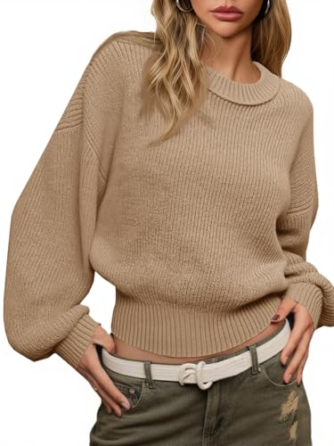 Image of Saodimallsu Womens Batwing Long Sleeve Sweaters Casual Crewneck Loose Chunky Knit Fall Pullover Tops