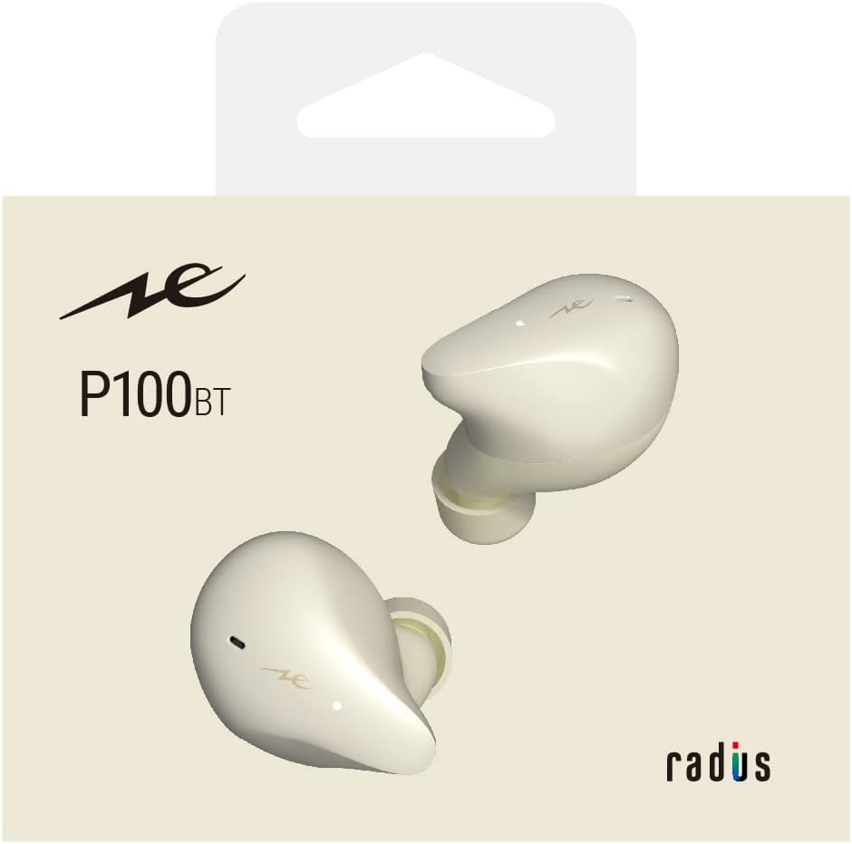 HP-P100BT product packaging showing earphones, charging case, and accessories