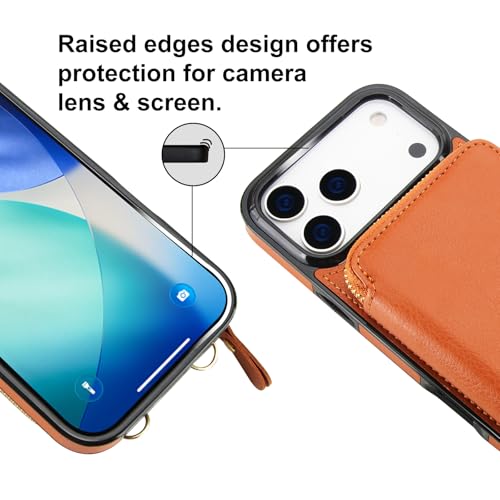 Bocasal Crossbody Wallet Case for iPhone 17 Pro Max, RFID Blocking Leather Purse Case with Card Holder, Protective Handbag Flip Cover with Zipper Wrist Strap Lanyard for Women 5G 6.9 Inch (Brown) by Bocasal - Used condition - Image 7