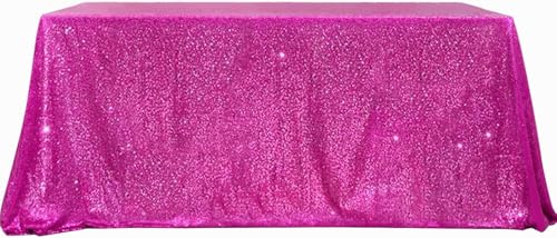 Image of B-COOL Fuchsia Sequin Tablecloth 90x90 Inch Square Glitter Tablecloth Wedding Table Cloth Birthday Party Decoration Indoor Outdoor Event