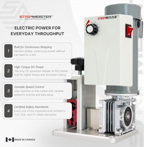 Image of StripMeister E250 Pro Electric Automatic Wire Stripping Machine - Wire Size Up To O3 /4 inch, Jam-Free, Motorized Wire Stripper with Variable Speed Control for Copper Wires
