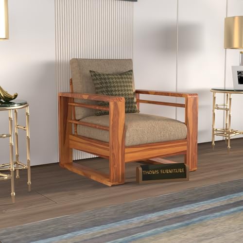 Image of Sheesham Wood Single Seater Sofa | Wooden Single Sofa Chair - Premium Single Chair for Living Room Bedroom | Single Person Sofa for Home Office Furniture (Selen Honey, 1 Seater)