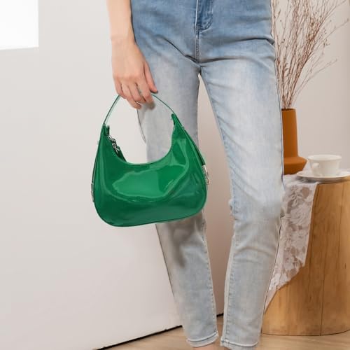 Image of Y2K Moon Bag Women's Crescent Shoulder Bag Retro Handbags Top Handle Patent Leather Cute Small Underarm Bag