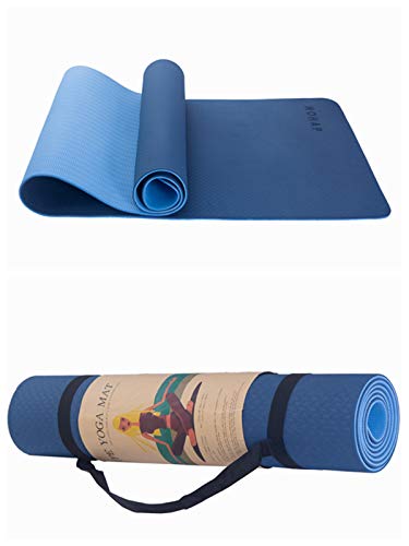 MOHAP Yogamatte Gymnastikmatte Trainingsmatte Übungsmatte rutschfest schadstofffrei für Fitness Pilates & Gymnastik mit Tragegurt,183 x 61 x 0,6cm,Blau Cover