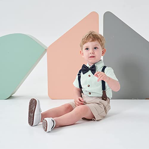 Image of Volunboy Baby Boy Formal Short Set Toddler Summer Gentleman Outfit Kid Short Sleeve Bowtie Shirt Suspender Shorts Suit