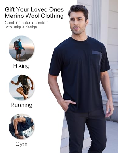 Merino Wool Crewneck T Shirts for Men for Work Out Athletic Running, Moisture Wicking Breathable Mens Soft Tshirts4