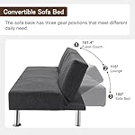VECELO Modern Convertible Folding Futon Sofa Bed with Removable Armrests Breathable Linen Recliner Couch for Living Room/Apartment Lounge, 2 Cup Holders, Grey - Image 5