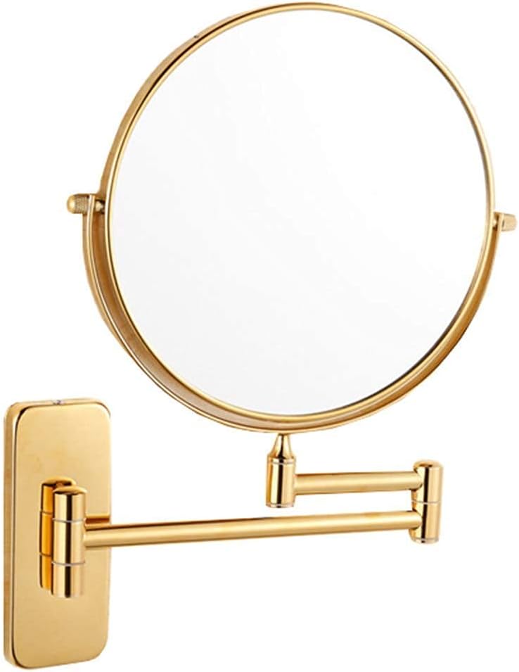 Double Sided 10X Magnification Swivel Extendable Bathroom Mirror Folding Round Shape Beauty Mirror (Color : Green Bronze, Size : 8inch) (Gold 8inch)