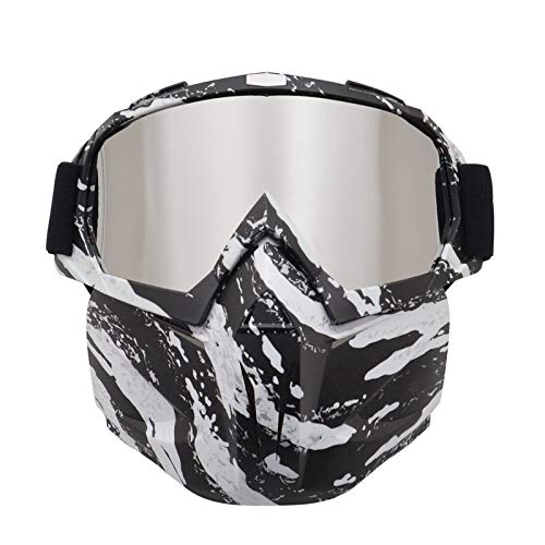 EKIND Tactical Mask, Retro Motorcycle Goggles with Removable Face Mask | Safety Goggles Mask UV400 Protection Compatible for Nerf Elite Toy Gun Game Rival Ball (White Stripes) EKIND Tactical Mask, Retro Motorcycle Goggles with Removable Face Mask | Safety Goggles Mask UV400 Protection Compatible for Nerf Elite Toy Gun Game Rival Ball (White Stripes)