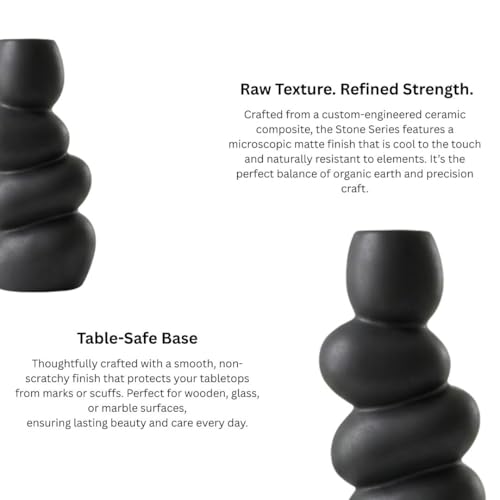 Image of Ceramic Stone Vase for Home Decor Ceramic Vase for Pampas Grass, Abstract Bubble Stacked Pebble Design, Minimalist Ceramic Vases for Flowers (Black Pebble)