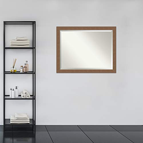 Image of Amanti Art Framed Vanity Mirror | Bathroom Mirrors for Wall | Alta Medium Brown Mirror | Wall Mounted Mirror | X-Large Mirror | 34.50 x 44.50 in.