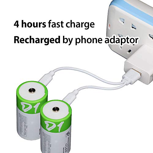 Usb D Lithium Ion Rechargeable Battery, High Capacity 1.5V 12000Mwh Rechargeable D Battery, 4 H Fast Charge, 1200 Cycle With Type C Port Cable, Constant Output,2-Pack #TOP5