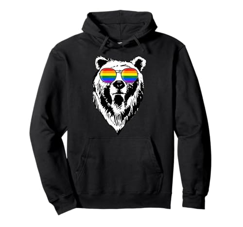 Gay Bear LGBTQ Rainbow Sunglasses Pride Flag Gifts For Men Pullover Hoodie