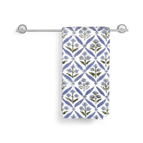Sorktse Blue Sage Green Block Print Kitchen Towels Vintage Floral Dish Towel 16×24 Inch Soft Absorbent Spring Summer Flowers Hand Cloths Decorative for Kitchen Drying Set of 2 — view 4