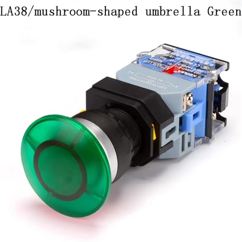 Interruptor de boton LA38 de 22mm con cabezal plano verde de 24V 2