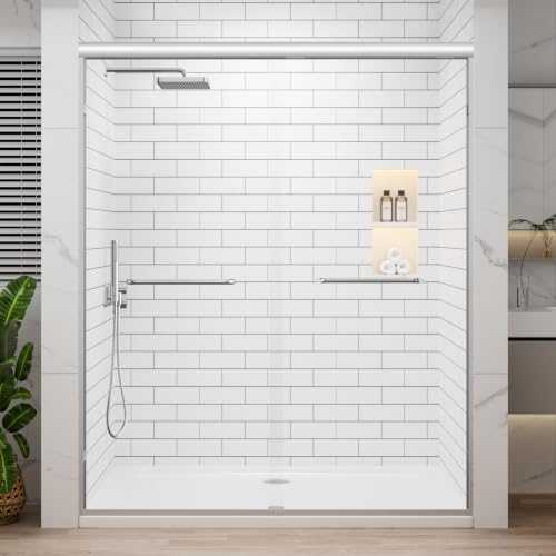 Walk-in Shower Door 57-60" W x 72" H, Double Sliding Glass, Silver