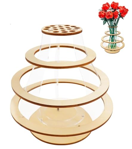 T TAKONE Jarrón para flores de Lego, forma transparente, rompecabezas de madera acrílica, jarrón de flores, ideal para almacenamiento de rosas de Lego, girasol, narcisos