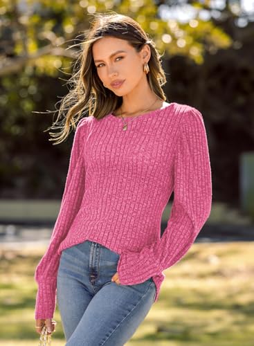 Image of MIHOLL Women's Puff Long Sleeve Shirts Casual Knit Blouses Crew Neck Elegant Tunic Tops