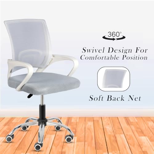 Image of Casa Copenhagen Mesh Mid Back Office /Study /Computer /Revolving /Desk Chair for Work from Home -Metal Base, Height Adjustable Seat - Solid Grey & White Handle