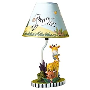 Fantasy Fields – Sunny Safari Animals Thematic Kids Table Lamp, for Girls & Boys Rooms with Printed Zebra Lampshade & Sculpted Monkey, Giraffe, & Tiger Base, Jungle Lamp for Nurseries & Baby Rooms