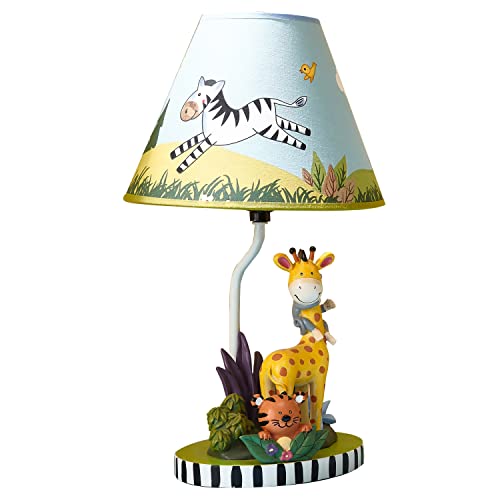 Fantasy Fields – Sunny Safari Animals Thematic Kids Table Lamp, for Girls & Boys Rooms with Printed Zebra Lampshade & Sculpted Monkey, Giraffe, & Tiger Base, Jungle Lamp for Nurseries & Baby Rooms