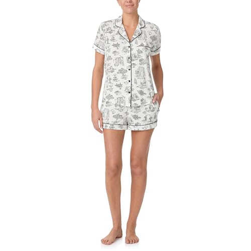 Image of kate spade new york Short Sleeve Brushed Jersey Notch Boxer Pajama Set