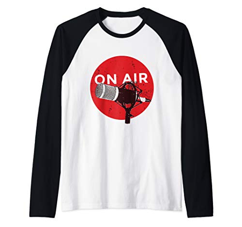 Vintage Retro Style Microphone On Air Radio Podcast Raglan Baseball Tee