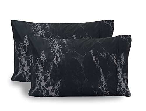 Elegant Comfort Luxury Ultra-Soft 2-Piece Pillowcase Set - 1500 Premium Hotel Quality Microfiber Double Brushed - Wrinkle Resistant, Standard/Queen, Marble Pattern Black