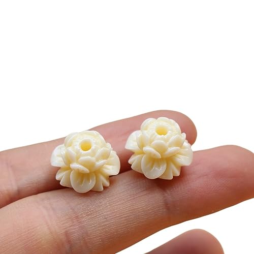 100Pcs 10mm Artificial Coral Flower Beads Beige Color Carved Lotus Shape Bead with Stand for Jewelry Bracelet Necklace Making Craft DIY