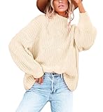 BWQ Women's 2024 Fall Oversized Pullover Sweaters Loose Casual Crewneck Long Sleeve Chunky Soft Cable Knit Blouse Tops Beige S