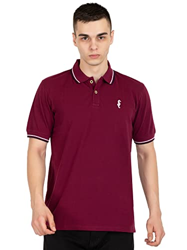 Image of MEN IN BLUE Mens Polo Tshirt | Cotton Blend Pique Knit Polo Collar Half Sleeve Regular Fit Tshirt with Embroidered Logo on Chest and Sleeve