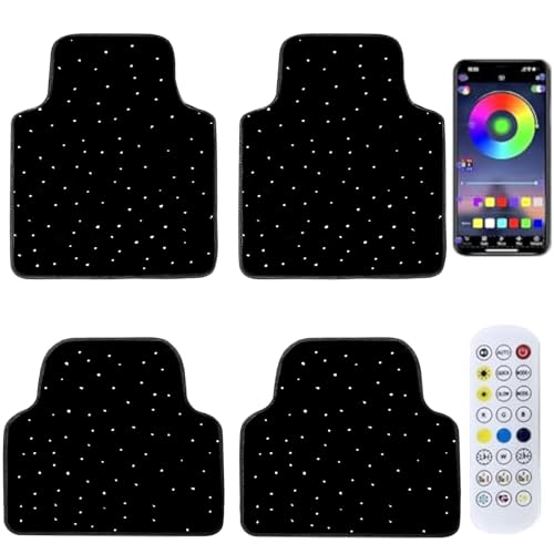 Starlight LED Car Floor Mats with Wireless Ambient Lighting Waterproof Universal Fit Car Floor Mats with Lights for Cars SUVs & Trucks App & Remote Control RGB Fiber Optic Anti-Slip Design