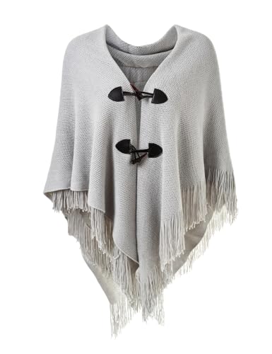 Ferand Shawl Wraps for Women – Toggle Closure, Elegant Fringe Shawl for Travel, Work, or Casual Outfits, Perfect for Fall Layering, Grey