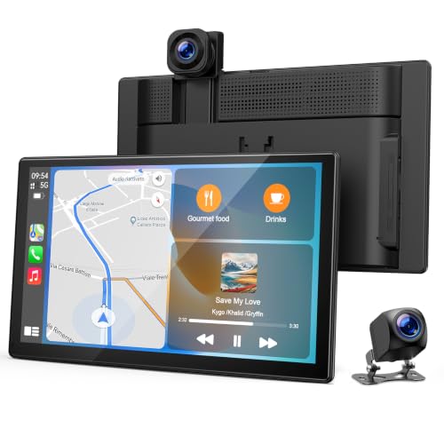 Topexplore 9-Inch Wireless CarPlay Screen with 4K Dash Cam