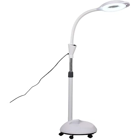 Amazon Co Jp フロアスタンド フロアライト 電気スタンド ルーペ付き 滑車付き Ledライト ネイルアート 美容 タトゥーなどに 組立式 Led 高輝度タイプ 自由な角度調整 調光機能付き 30w ホーム キッチン