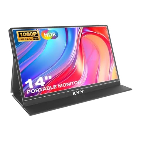 KYY Portable Monitor for Laptop, 14" FHD 1080P Travel Monitor, USB-C & HDMI Computer Gaming Screen with VESA Mount & Smart Cover, Dual Speakers, for Mac PC Phone Xbox PS5 Switch Cover