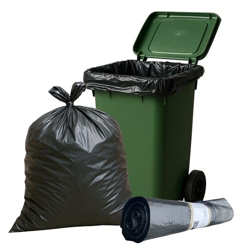 Heavy Duty Wheelie Bin Liners 240L 20 Strong Refuse Sacks on a Roll Durable & Leak-Resistant Bin Bags 100% Recycled Plastic Fits 120L 240L Wheelie Bins for Home Garden & Commercial Use (20)
