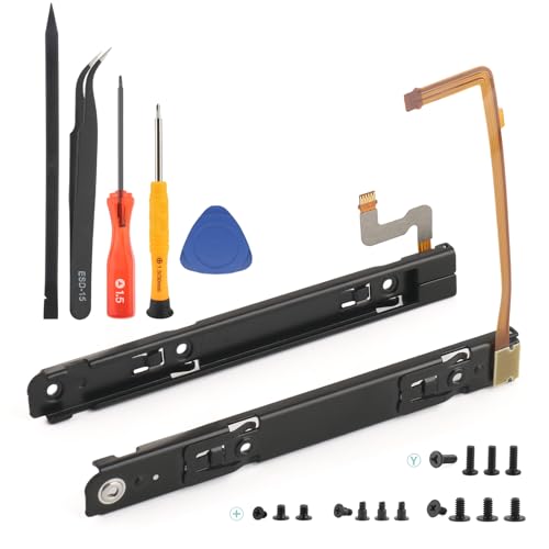RongZy 2 Piezas Riel para Nintendo Switch OLED Riel Deslizante Mando Reemplazo Deslizante Derecho e Lzquierdo con Reparación de Cable Flex para Nintendo Switch OLED con Herramienta de Reparación