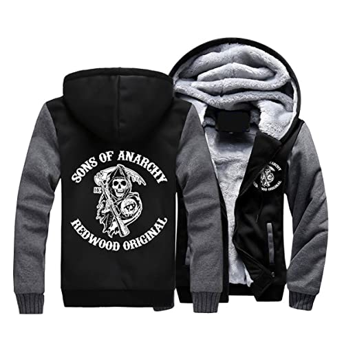 FEegar Sweat à Capuche pour Homme – Anarchy Sons Print Sportswear épais Polaire Chaud à Capuche d'hiver Veste à Capuche Zipper éclair Actif...