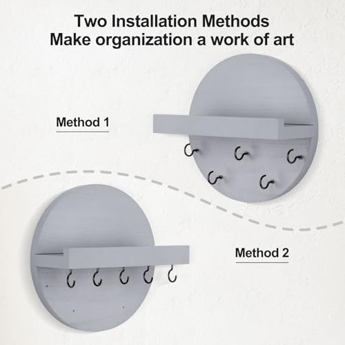 Lwenki Key Holder for Wall – Decorative Key Hook Shelf for Entryway Decor – 7.9 Inch Round Paulownia Wood Hey Hanger with 5 Metal Hooks Includes Mounting Hardware and Installation Guide by Lwenki - Image 4