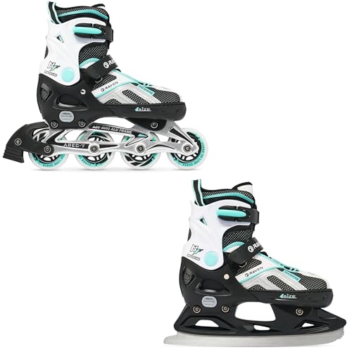 RAVEN Pulse 2in1 Schlittschuhe Inline Skates Inliner für Kinder und Erwachsene verstellbar (Black/Mint 40-43 (25 5-28cm))