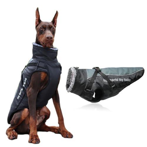 Coogime Veste pour chien pour chiens de taille moyenne et grande, manteau imperméable pour chien, veste d'hiver réfléchissante pour chien, vêtements pour chien pour l'hiver (XL-6XL) (noir, 2XL)