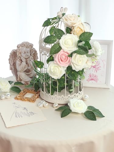 25Pcs Artificial Flowers Rose, Real Looking White Foam Fake Roses with Stems for DIY Wedding Bouquets Bridal Shower and Floral Arrangements Party Tables Home Decorations (White) image 6